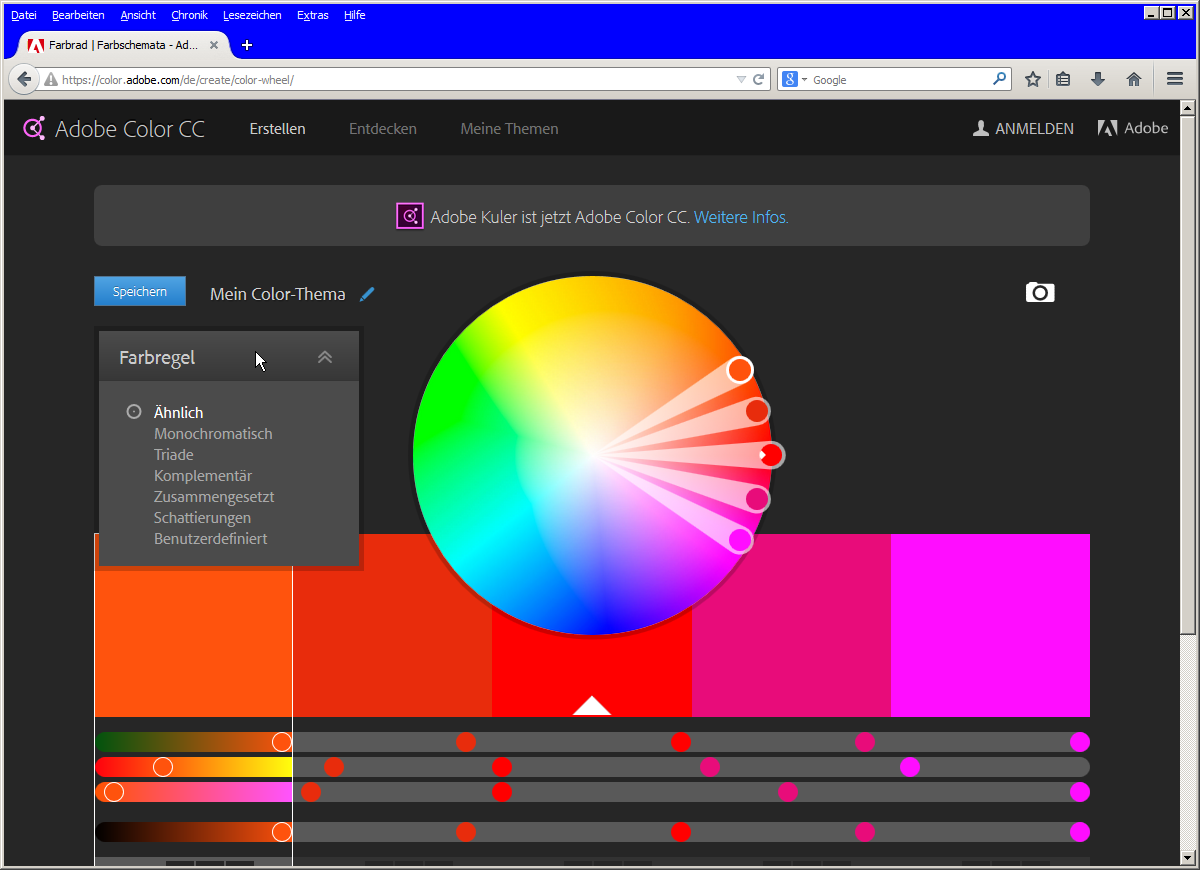 Der Online-Dienst »Kuler« ist wiederum erweitert worden und heißt jetzt »Adobe Color CC«.